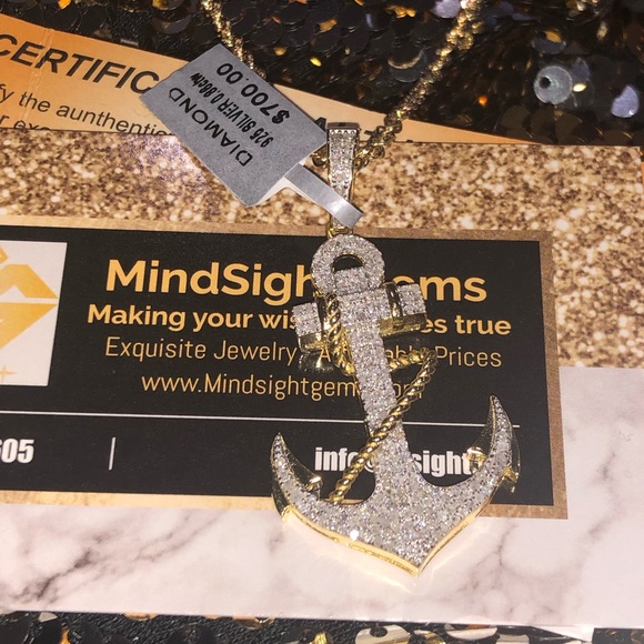10k gold vermeil anchor real diamond pendant, not CZ not Moissanite, huge sale - Picture 6 of 7